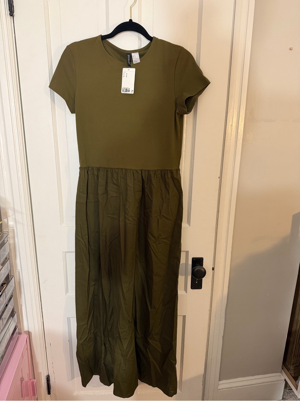 H&M Olive Green Short Sleeve Midi Dress